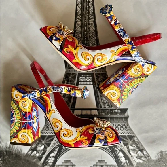 Dolce & Gabbana unique sling back sandals heels colorful luxury shoes rare - Picture 1 of 12
